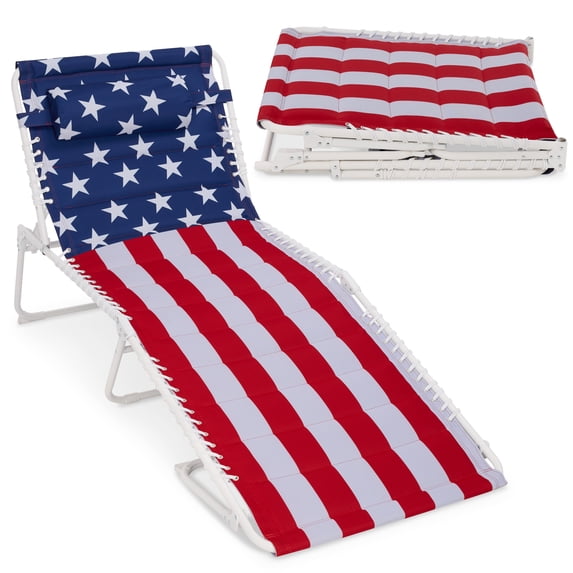 Best Choice Products Extra Wide Padded Patio Chaise Lounge Chair, Portable Recliner w/ 8 Positions - American Flag