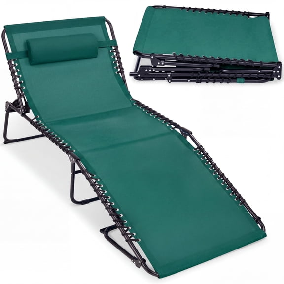 Best Choice Products Extra Wide Patio Chaise Lounge Chair, Portable Folding Recliner w/ 8 Positions - Forest Green