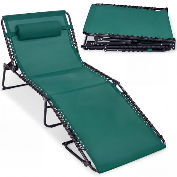 Best Choice Products Extra Wide Patio Chaise Lounge Chair, Portable Folding Recliner w/ 8 Positions - Forest Green