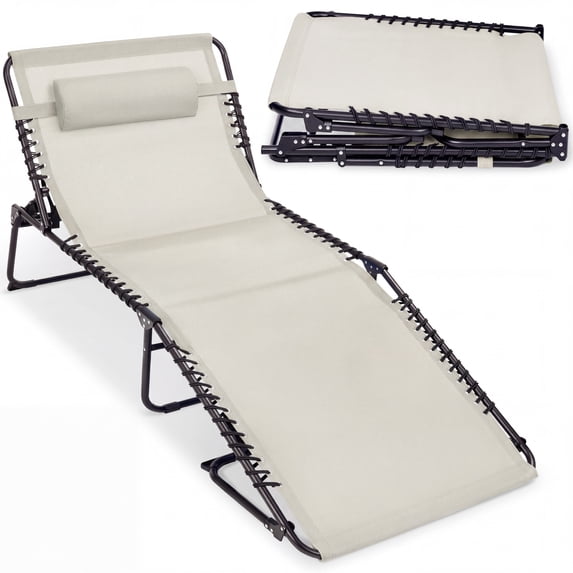 Best Choice Products Extra Wide Patio Chaise Lounge Chair, Portable Folding Recliner w/ 8 Positions - Ivory
