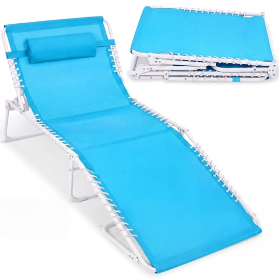 Best Choice Products Extra Wide Patio Chaise Lounge Chair, Portable Folding Recliner w/ 8 Positions - Light Blue/White