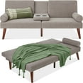thumbnail image 1 of Best Choice Products Fabric Upholstered Convertible Futon w/ Rounded Armrests, Wooden Legs, 2 Cupholders - Gray, 1 of 8