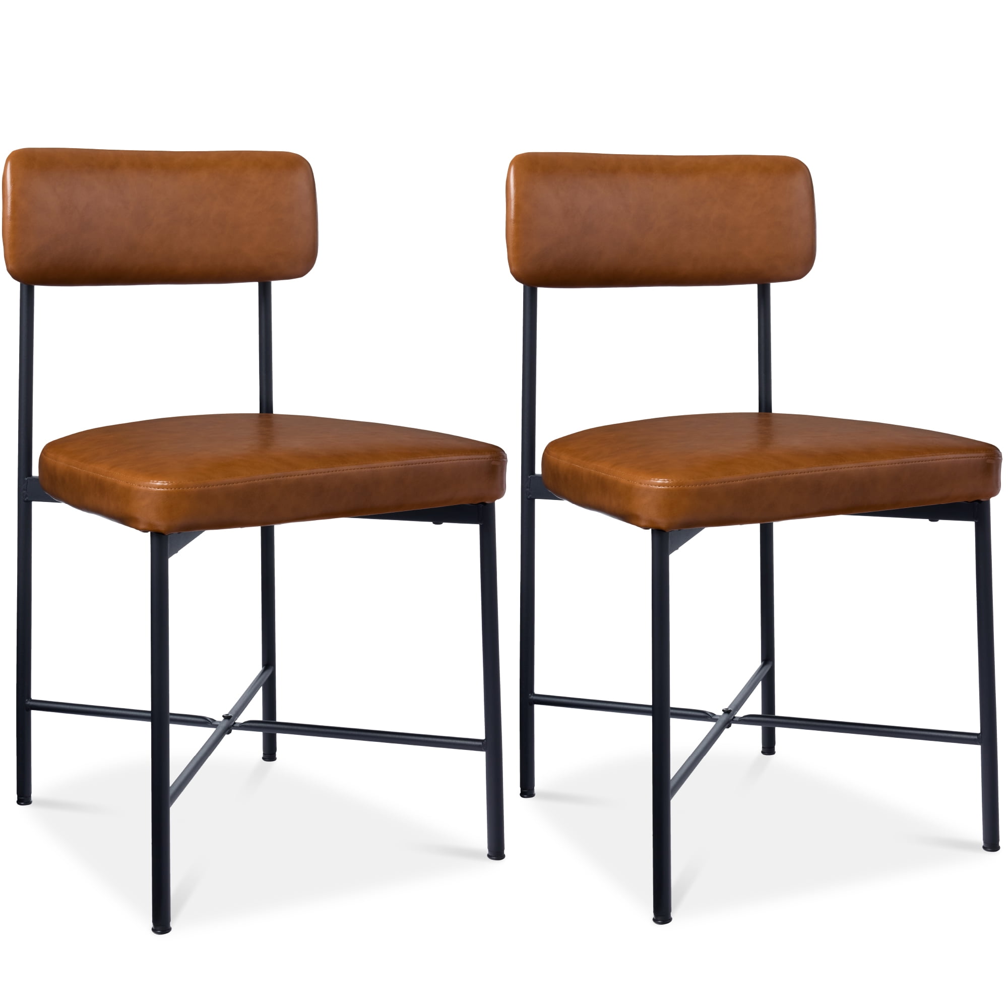 Camel Brown Faux Leather Metal Frame Dining Side Chair Set