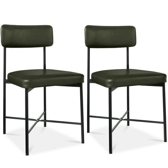 Best Choice Products Faux Leather Dining Chair Set of 2, Standard Height w/ Metal Frame - Moss Green