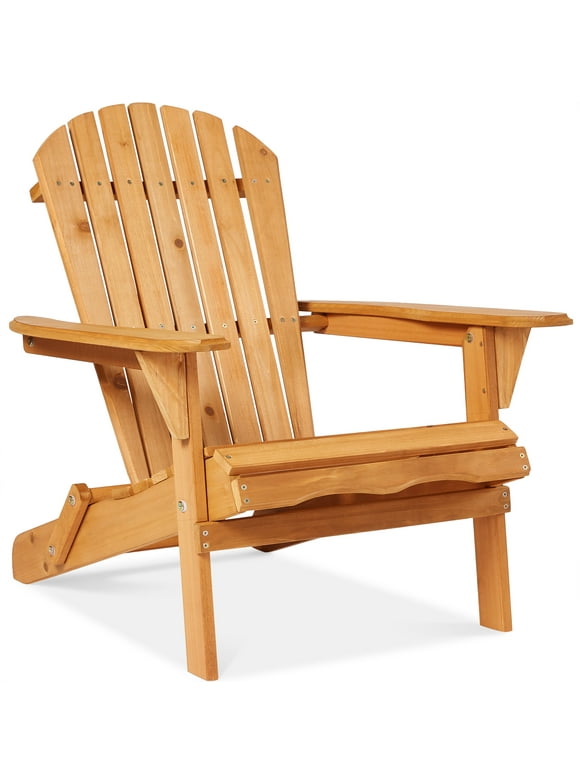 Best Choice Products Folding Adirondack Chair Outdoor, Wooden Accent Lounge Furniture w/ 350lb Capacity - Brown