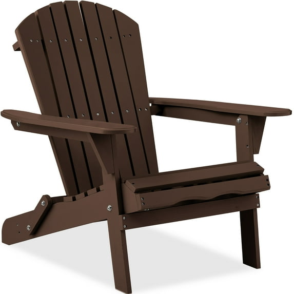 Best Choice Products Folding Adirondack Chair Outdoor, Wooden Accent Lounge Furniture w/ 350lb Capacity - Dark Brown