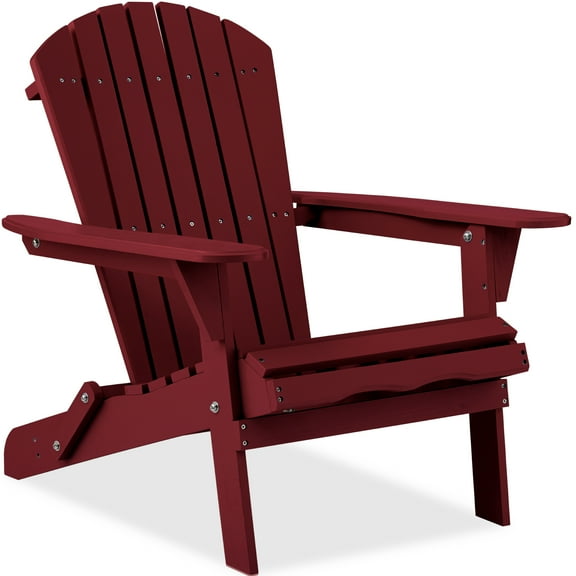 Best Choice Products Folding Adirondack Chair Outdoor, Wooden Accent Lounge Furniture w/ 350lb Capacity - Deep Red