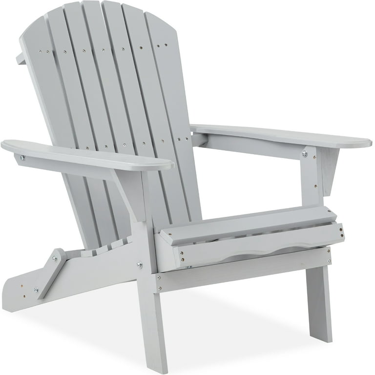 Best Choice Products Folding Adirondack Chair Outdoor, Wooden Accent Lounge Furniture w/ 350lb Capacity - Gray
