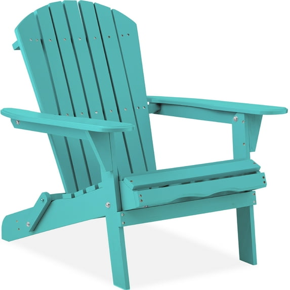 Best Choice Products Folding Adirondack Chair Outdoor, Wooden Accent Lounge Furniture w/ 350lb Capacity - Turquoise