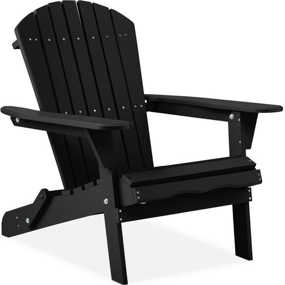 Best Choice Products Folding Adirondack Chair Outdoor, Wooden Accent Lounge Furniture w/ 350lb Capacity - Onyx Black