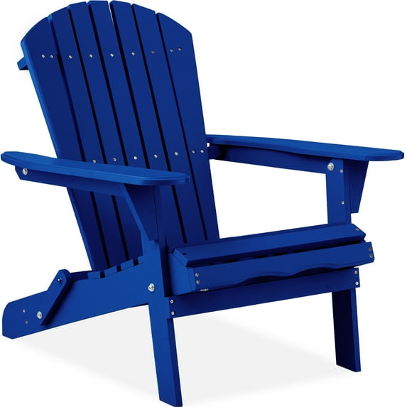 Best Choice Products Folding Adirondack Chair Outdoor, Wooden Accent Lounge Furniture w/ 350lb Capacity - Coblat Blue