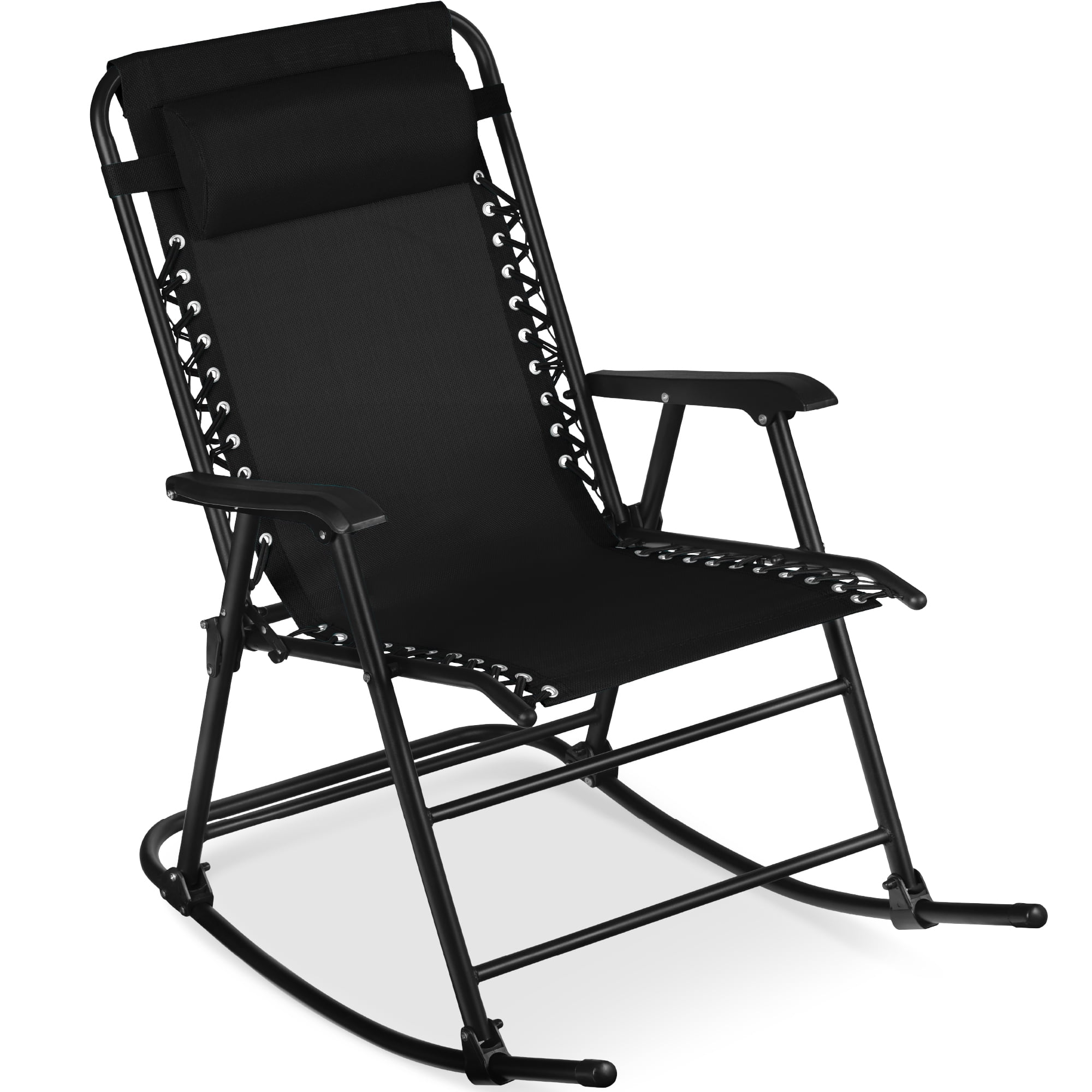 Black Steel Outdoor Zero Gravity Rocking Lounge Chair with Cushions