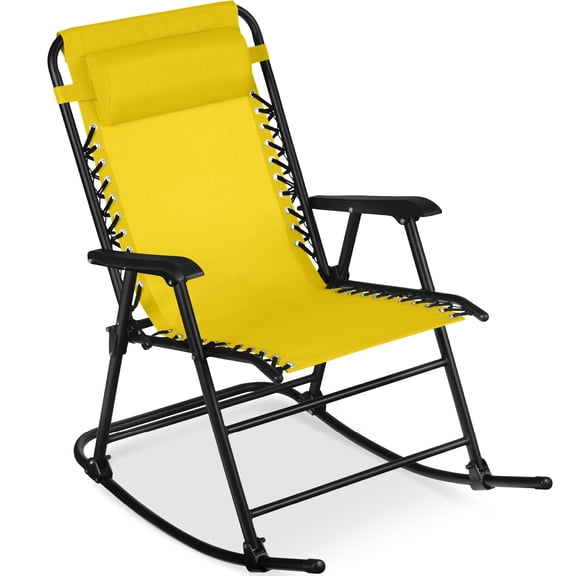 Best Choice Products Folding Outdoor Zero Gravity Rocking Lounge Chair w/ Headrest Pillow - Sunflower Yellow