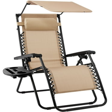 Best Choice Products Folding Zero Gravity Recliner Patio Lounge Chair w/ Canopy Shade, Headrest, Tray - Beige