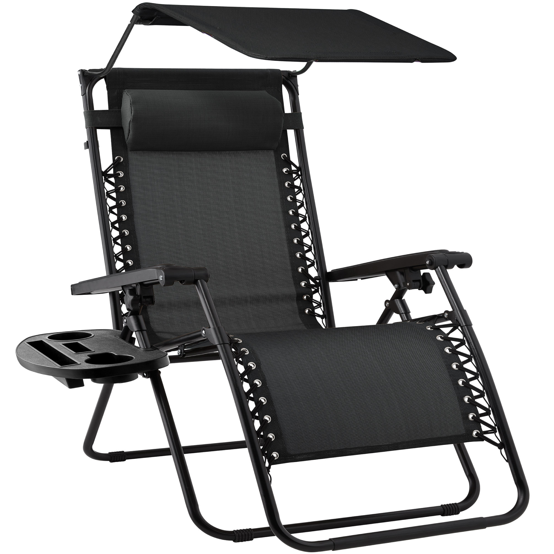 Best Choice Products Folding Zero Gravity Recliner Patio Lounge Chair w/ Canopy Shade, Headrest, Side Tray - Black - image 1 of 8