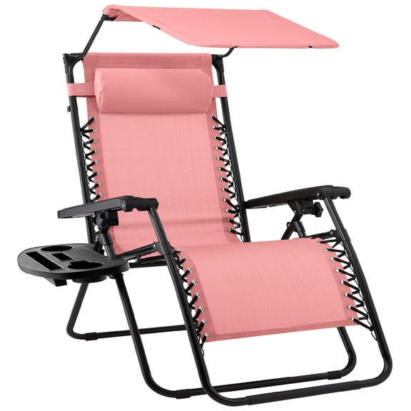 Best Choice Products Folding Zero Gravity Recliner Patio Lounge Chair w/ Canopy Shade, Headrest, Tray - Pink