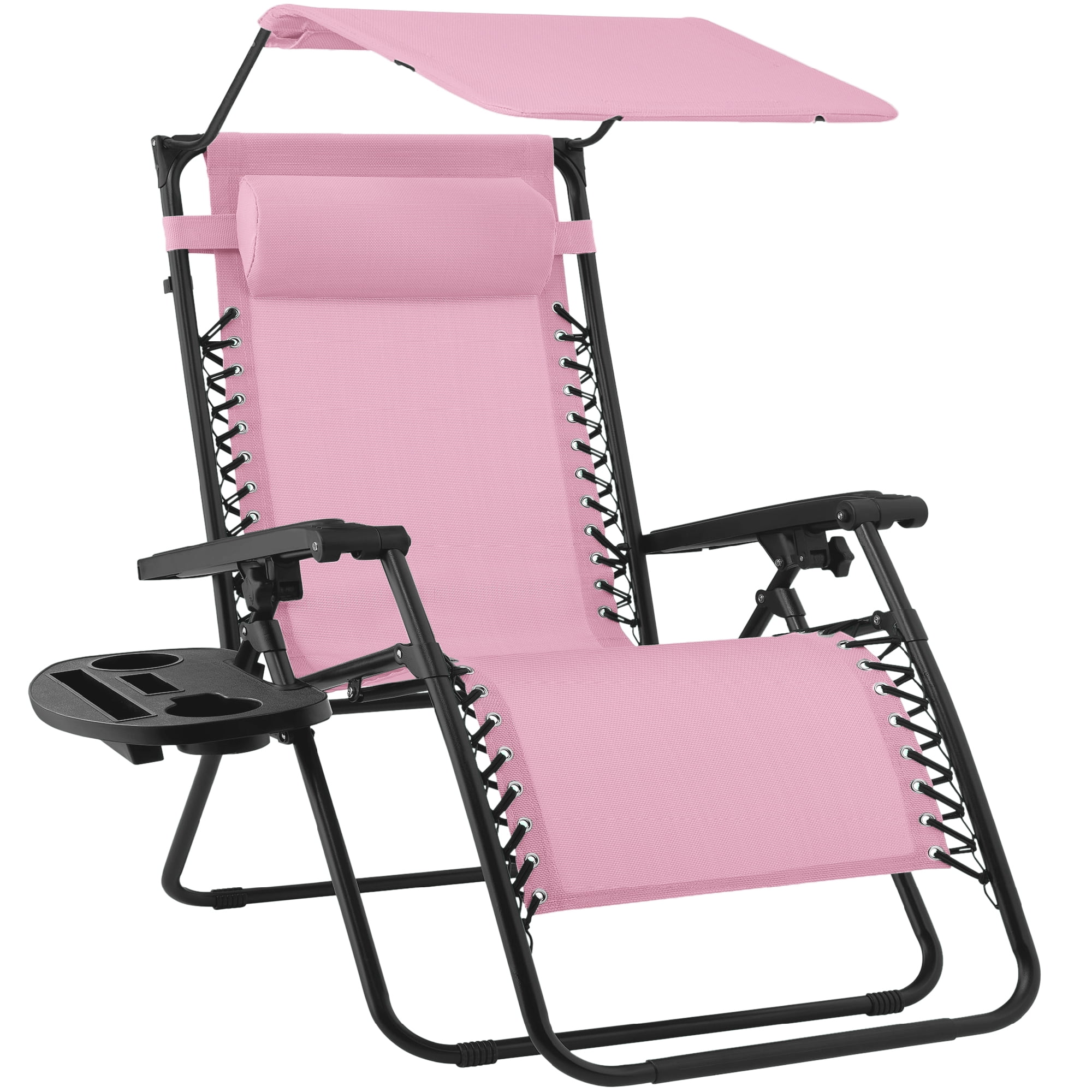 Best Choice Products Folding Zero Gravity Recliner Patio Lounge Chair w/ Canopy Shade - Bubblegum Pink