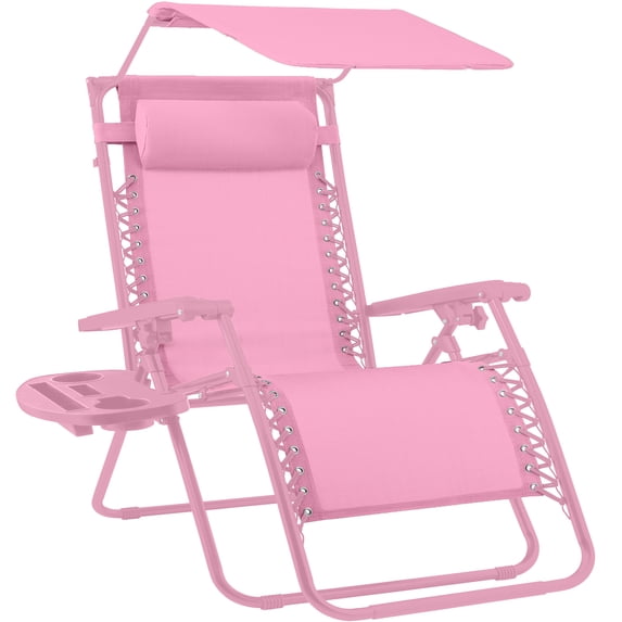 Best Choice Products Folding Zero Gravity Recliner Patio Lounge Chair w/ Canopy Shade - Carnation