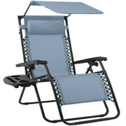 Best Choice Products Folding Zero Gravity Recliner Patio Lounge Chair w/ Canopy Shade, Headrest, Tray - Dusty Blue