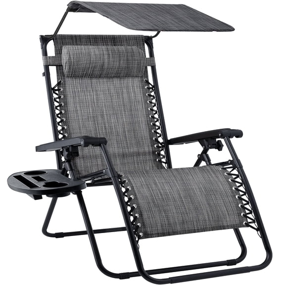 Best Choice Products Folding Zero Gravity Recliner Patio Lounge Chair w/ Canopy Shade, Headrest, Tray - Gray