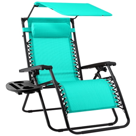 Best Choice Products Folding Zero Gravity Recliner Patio Lounge Chair w/ Canopy Shade, Headrest, Tray - Mint