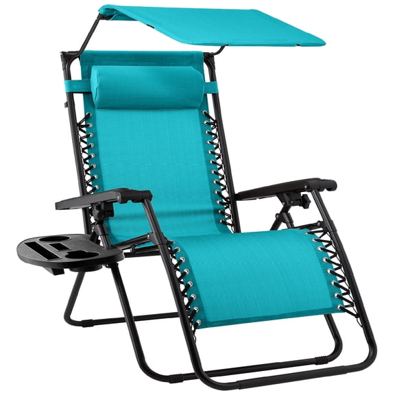 Best Choice Products Folding Zero Gravity Recliner Patio Lounge Chair w/ Canopy Shade, Headrest, Tray - Peacock Blue
