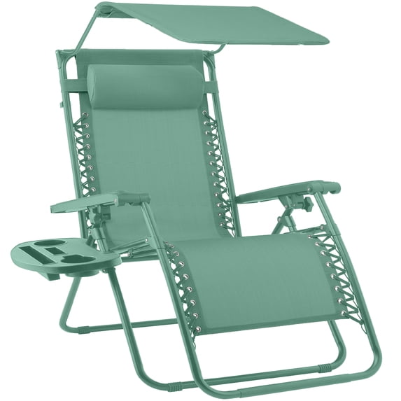 Best Choice Products Folding Zero Gravity Recliner Patio Lounge Chair w/ Canopy Shade - Seafoam
