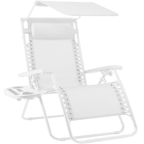 Best Choice Products Folding Zero Gravity Recliner Patio Lounge Chair w/ Canopy Shade, Headrest, Tray - Snow