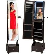 Best Choice Products Full Length LED Mirrored Jewelry Storage Organizer Cabinet w/ Interior & Exterior Lights - Espresso