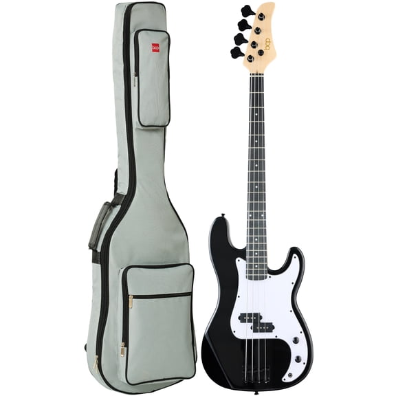 Best Choice Products Full Size Beginner 4-String Electric Guitar Bass Guitar w/ Padded Case - Black/White