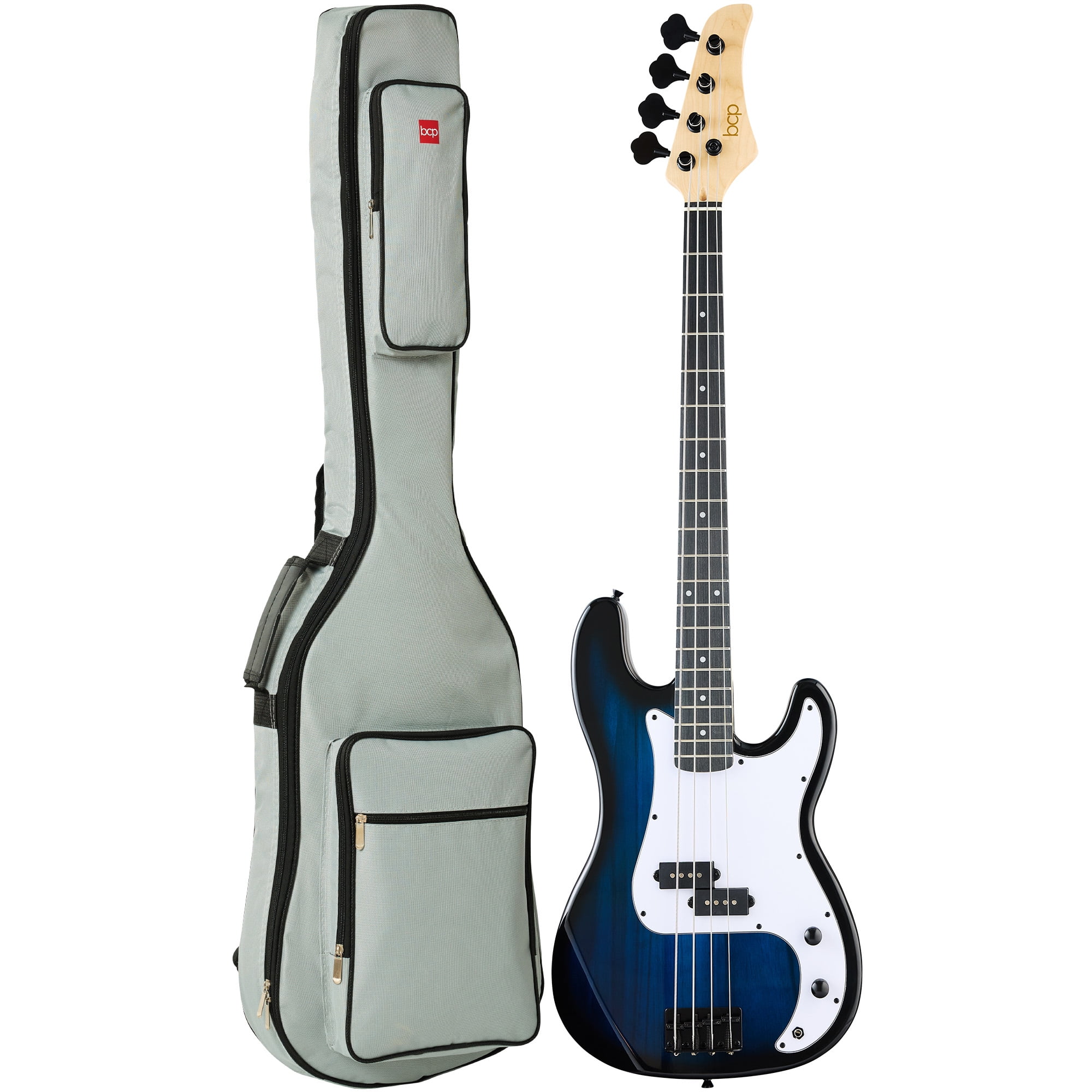 Best Choice Products Full Size Beginner 4-String Electric Guitar Bass Guitar w/ Padded Case - Hollywood Blue/White