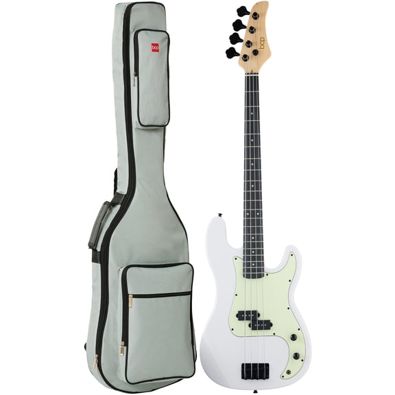 Best Choice Products Full Size Beginner 4-String Electric Guitar Bass Guitar w/ Padded Case - White/Mint