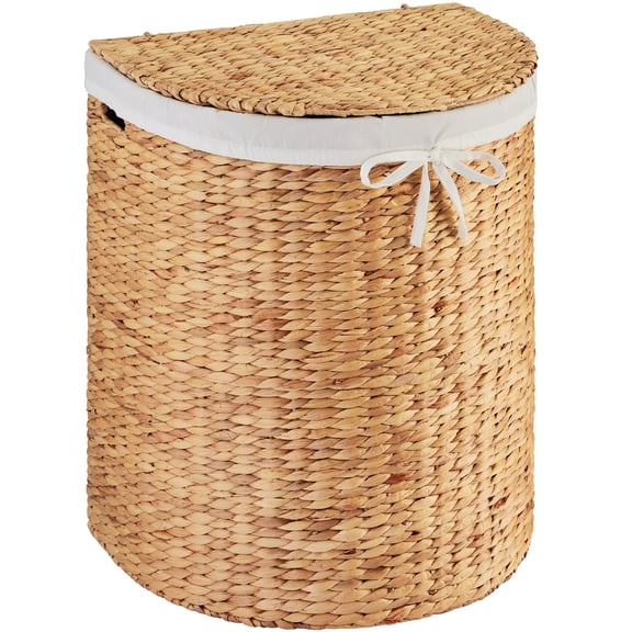 Best Choice Products Half Moon Laundry Hamper w/ Lid, Half Round Laundry Basket, w/ Removable Liner & Handles - Natural