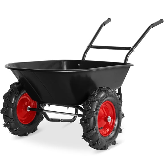 Best Choice Products Heavy Duty Dual-Wheel Wheelbarrow, Built In Stand, 500Lb Capacity, Extra Large Wheels - Jet Black