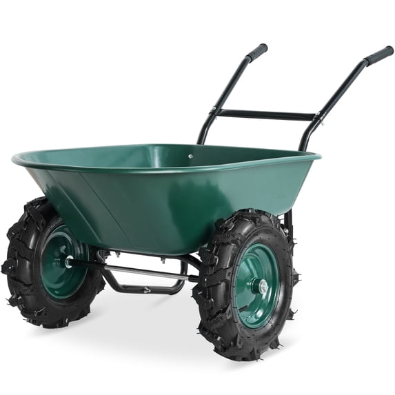Best Choice Products Heavy Duty Dual-Wheel Wheelbarrow Cart, Built In Stand, 500Lb Capacity, Extra Large Wheels - Green