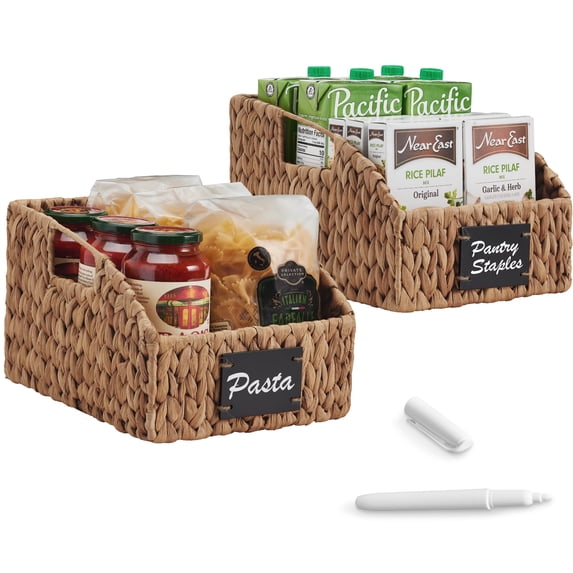 Best Choice Products Storage Pantry Baskets for Organizing, Wicker Basket w/ Built-in Handles - Chestnut