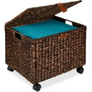 Best Choice Products Hyacinth Rolling Filing Cabinet Mobile Organizer Storage Basket w/ Lid, Locking Wheels - Brown