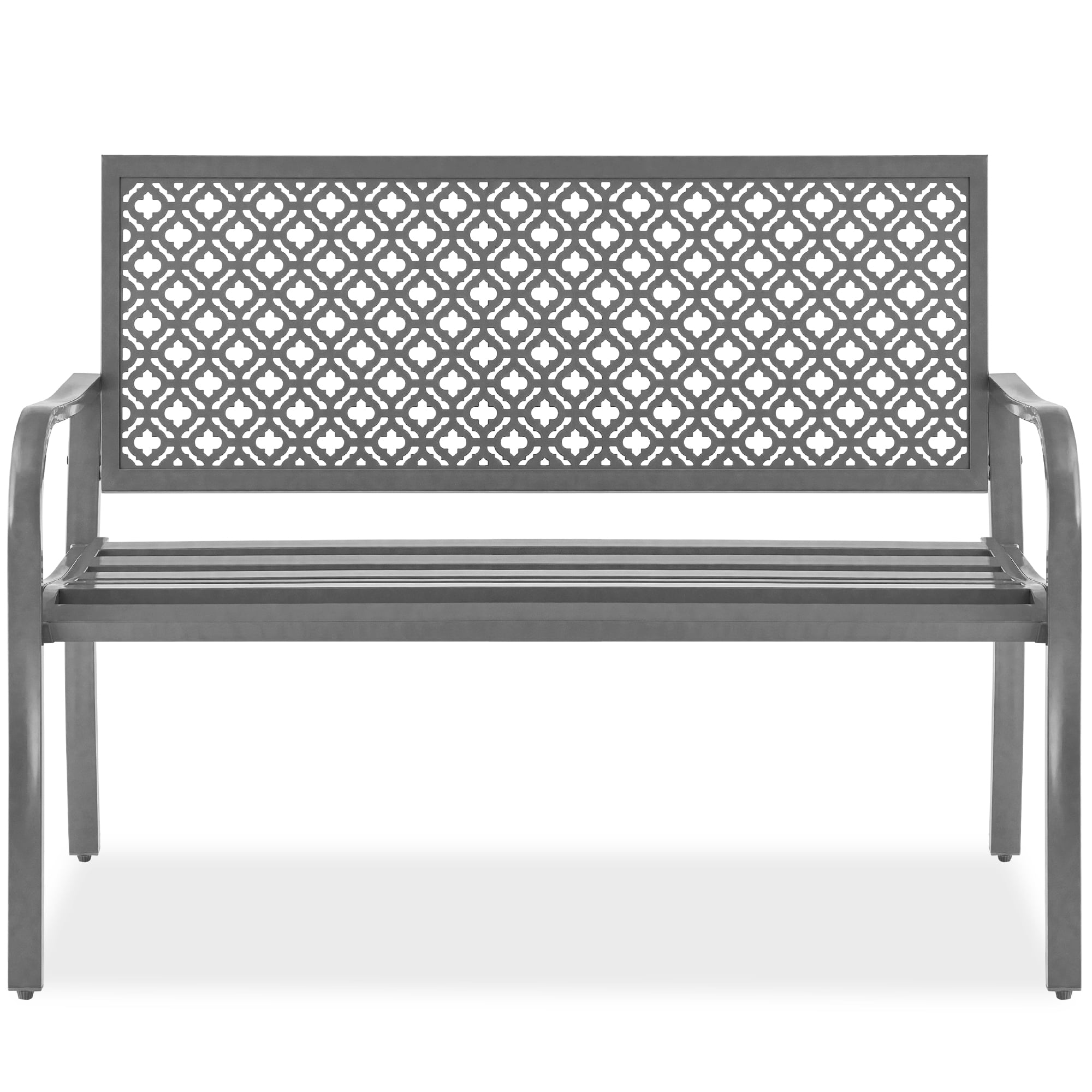Gray Steel 2-Person Outdoor Garden Bench with Geometric Backrest