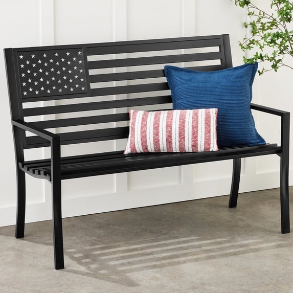 Best Choice Products Indoor Outdoor Steel Garden Bench w/ Patriot EditionBackrest, 790lb Capacity - Midnight