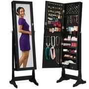 Best Choice Products Jewelry Armoire Cabinet, Full Length Mirror w/ Velvet Storage Interior, Lock - Black