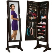 Best Choice Products Jewelry Armoire Cabinet, Full Length Mirror w/ Velvet Storage Interior, Lock - Espresso