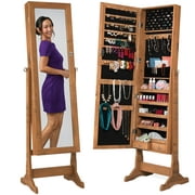 Best Choice Products Jewelry Armoire Cabinet, Full Length Mirror w/ Velvet Storage Interior, Lock - Rustic Brown