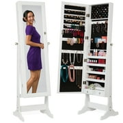 Best Choice Products Jewelry Armoire Cabinet, Full Length Mirror w/ Velvet Storage Interior, Lock - White