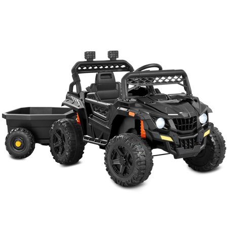 Best Choice Products Kids 12V Electric Ride-On UTV and Trailer w/ Parent Remote Control, LED Lights - Black