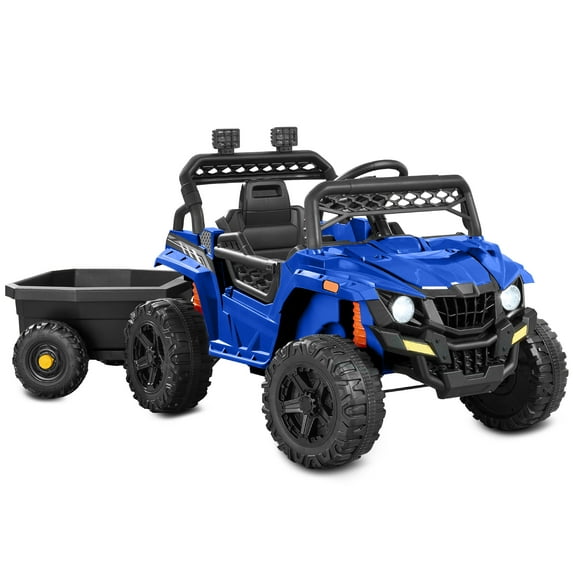 Best Choice Products Kids 12V Electric Ride-On UTV and Trailer w/ Parent Remote Control, LED Lights - Blue