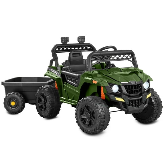 Best Choice Products Kids 12V Electric Ride-On UTV and Trailer w/ Parent Remote Control, LED Lights - Green