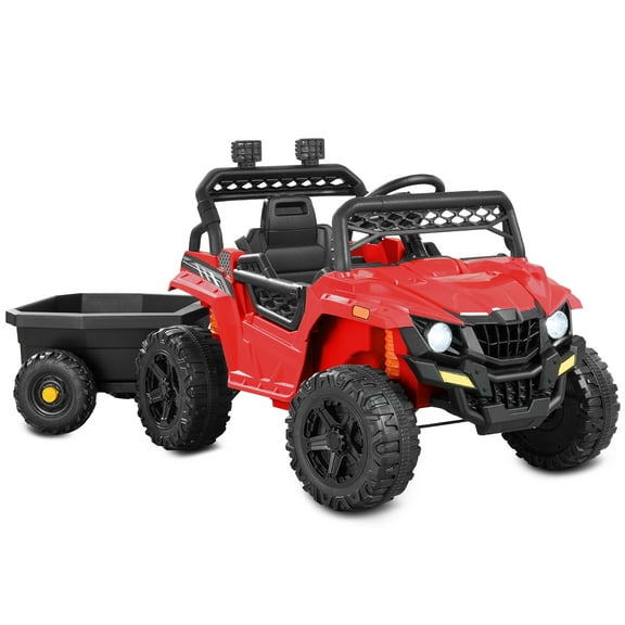 Best Choice Products Kids 12V Electric Ride-On UTV and Trailer w/ Parent Remote Control, LED Lights - Red