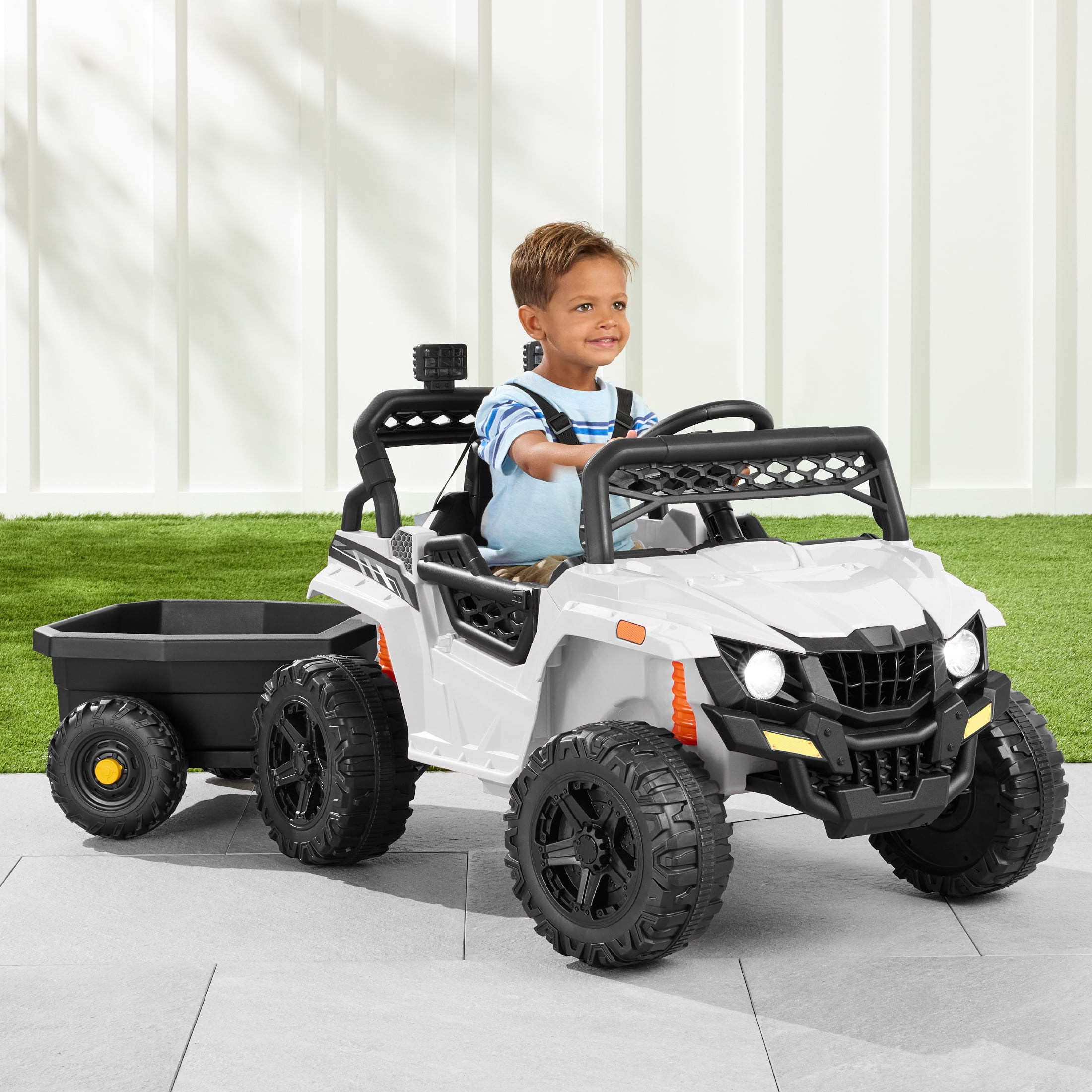 White Ride On Best Choice Products Kids 12V Electric Ride-On UTV and Trailer w ...