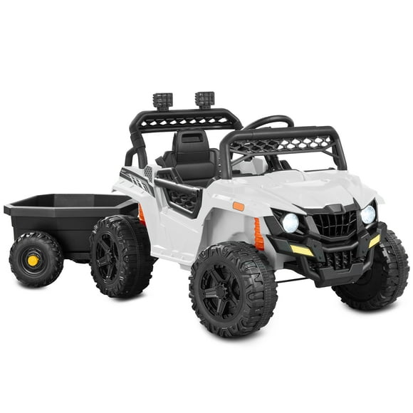Best Choice Products Kids 12V Electric Ride-On UTV and Trailer w/ Parent Remote Control, LED Lights - White