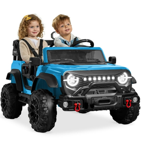Best Choice Products Kids 24V 2-Seater Electric Ride-On Car Truck w/ Parent Control, Bluetooth, LED Lights - Light Blue